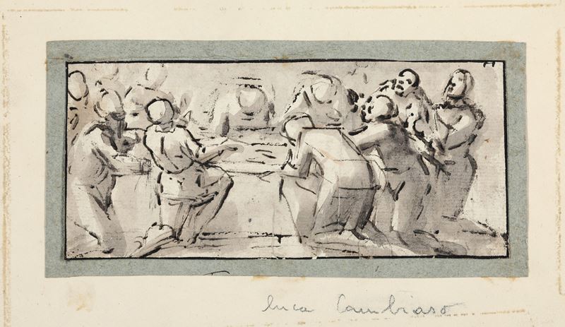 Luca Cambiaso : Assunzione della Vergine  - penna, inchiostro e acqeurello grigio su carta - Asta Old Masters - Cambi Casa d'Aste