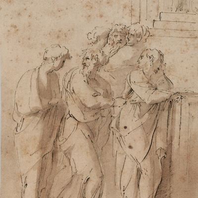 Scuola Emiliana del XVII Secolo Gruppo di Figure Panneggiate