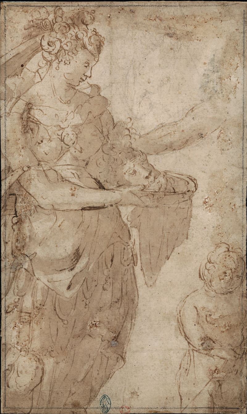 Scuola toscana del XVI secolo Salomè  - penna, inchiostro bruno e acquerello su carta - Asta Old Masters - Cambi Casa d'Aste