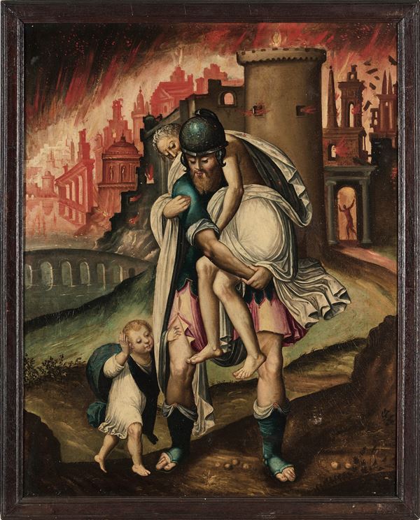 Arista del Nord Europa del XVI secolo Fuga di Anchise ed Enea da Troia