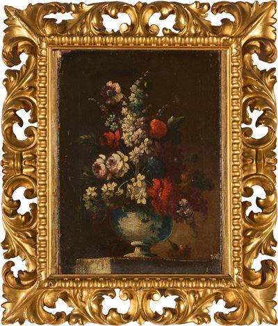 Natura morta con vaso di fiori, olio su tela