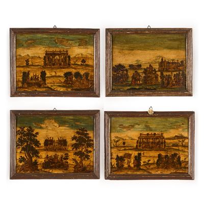Quattro dipinti ad arte povera su tavola, XVIII secolo