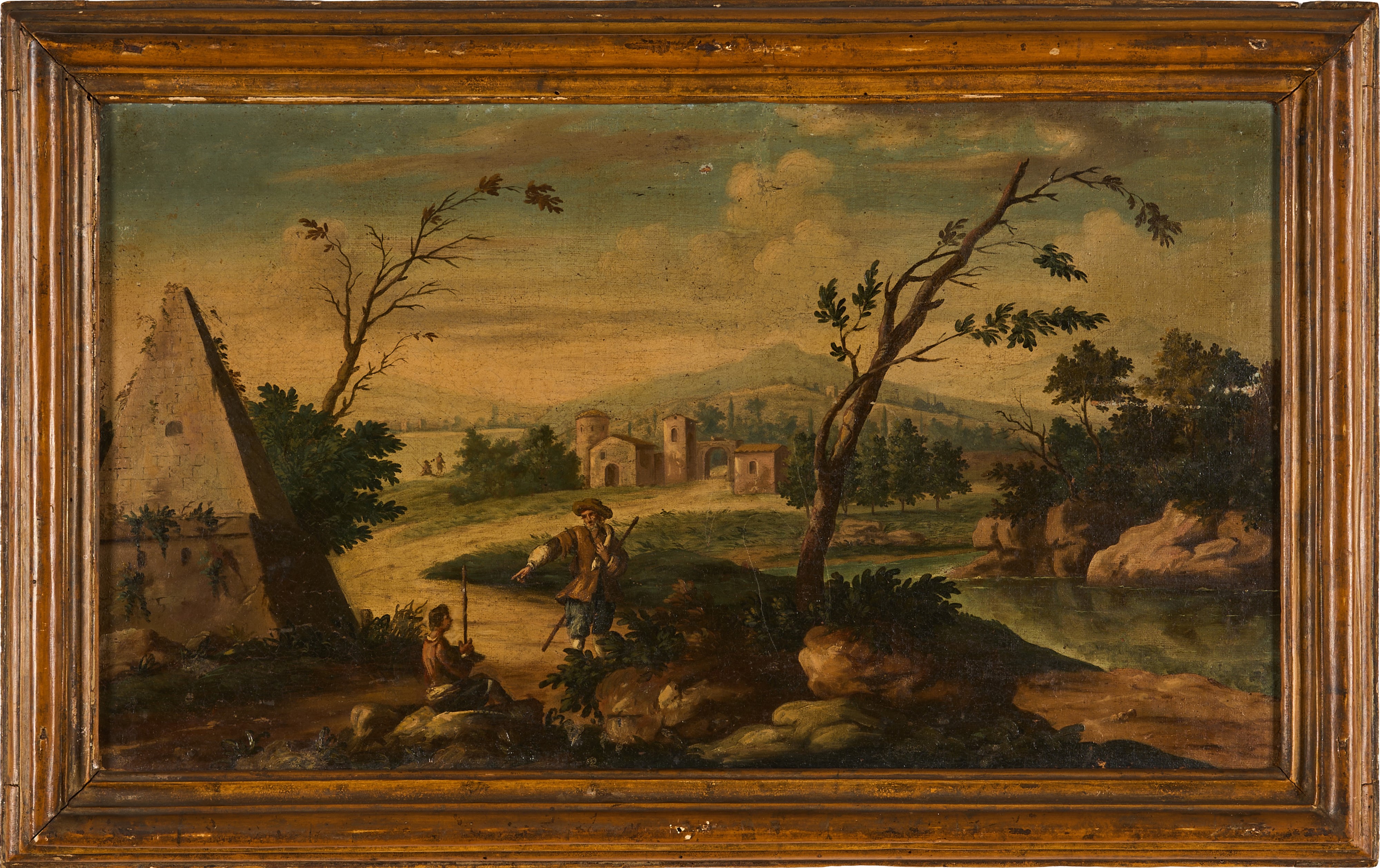 Scuola veneta del XVIII secolo, Paesaggi con pastori e architetture, olio su tela
