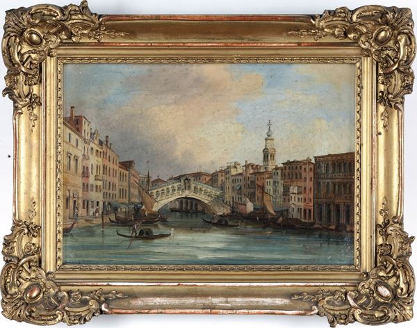Carlo Grubacs attribuito a - Veduta del Ponte di Rialto a Venezia