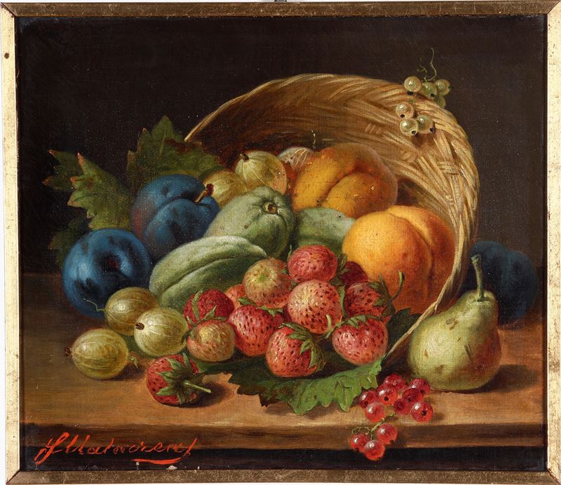 Francesco Malacrea : Natura morta con fragole  - olio su tela - Auction Painting of the XIX-XX century - Cambi Casa d'Aste