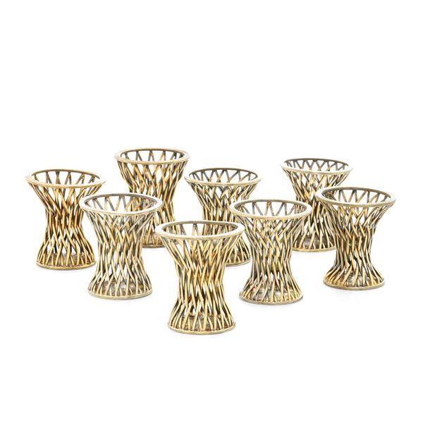 Otto portauova. Argenteria americana del XX secolo. Marchio Tiffany & Co.