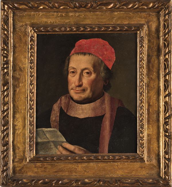 Scuola tedesca del XVI secolo Ritratto di gentiluomo con berretto rosso
