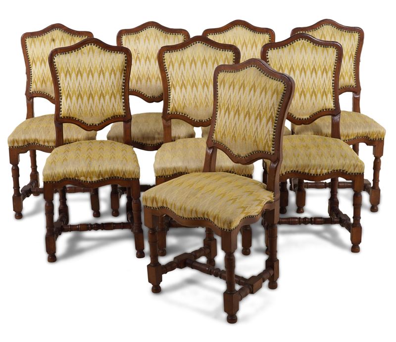 Gruppo di otto sedie a rocchetto, XVIII secolo  - Auction Antique - Cambi Casa d'Aste