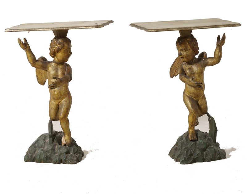 Coppia di tavolini con figure di angeli. XIX secolo  - Auction Antique - Cambi Casa d'Aste