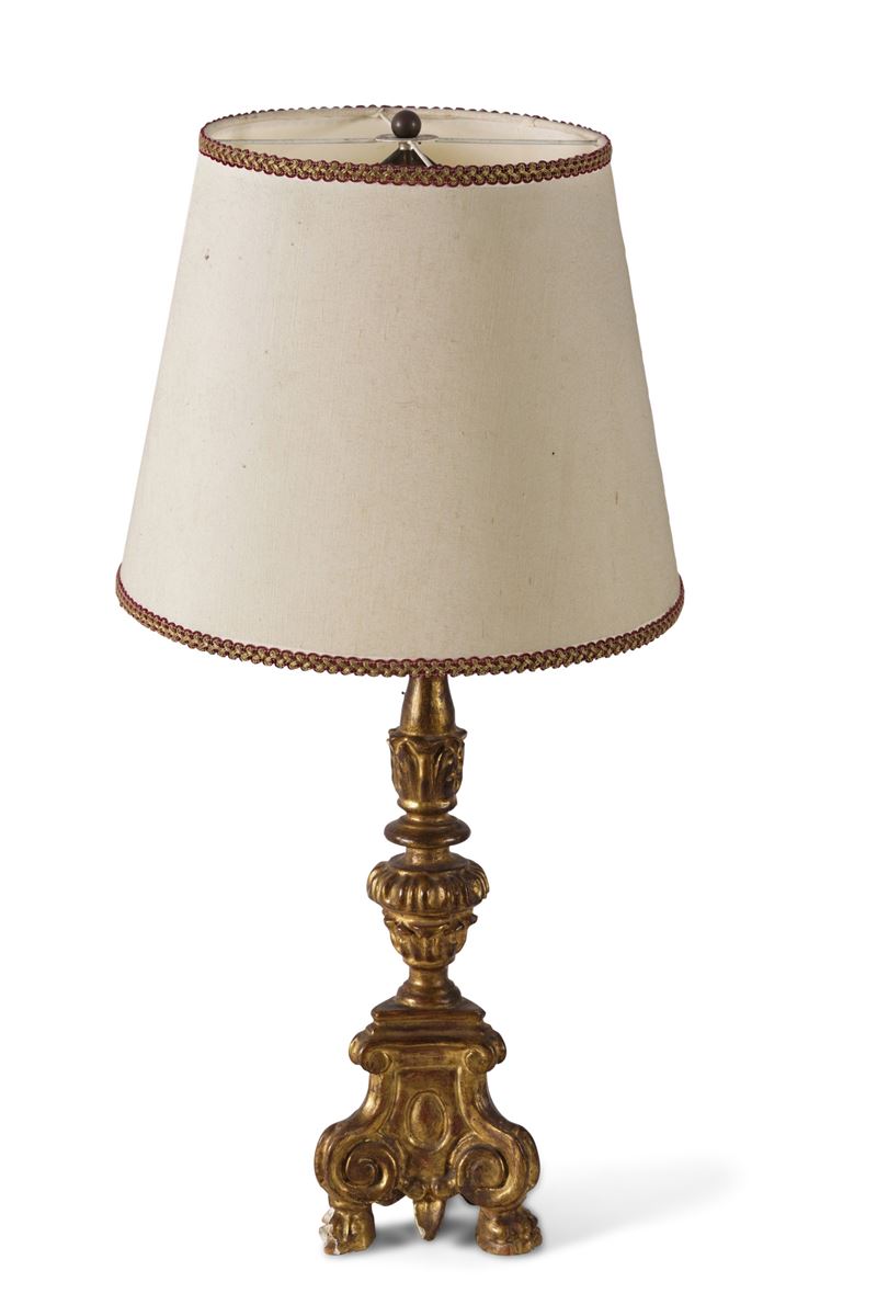 Candeliere in legno intagliato e dorato. XIX secolo  - Auction Antique - Cambi Casa d'Aste