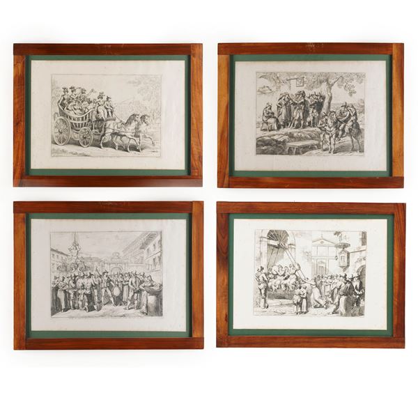 Da Pinelli, gruppo di quattro incisioni titolate. XIX secolo