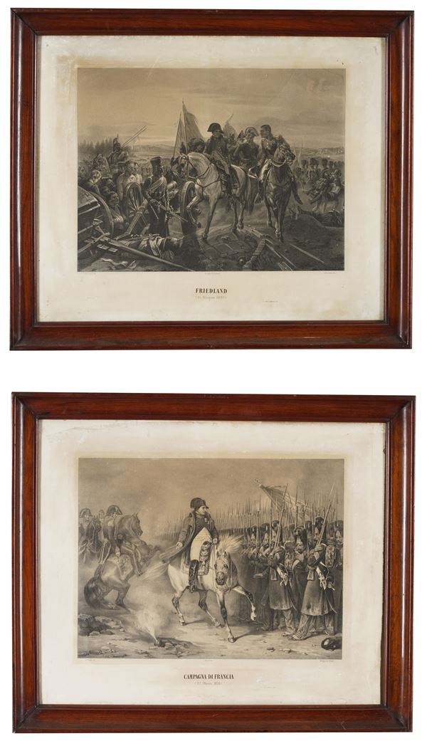 Due incisioni napoleoniche in cornici. XIX secolo