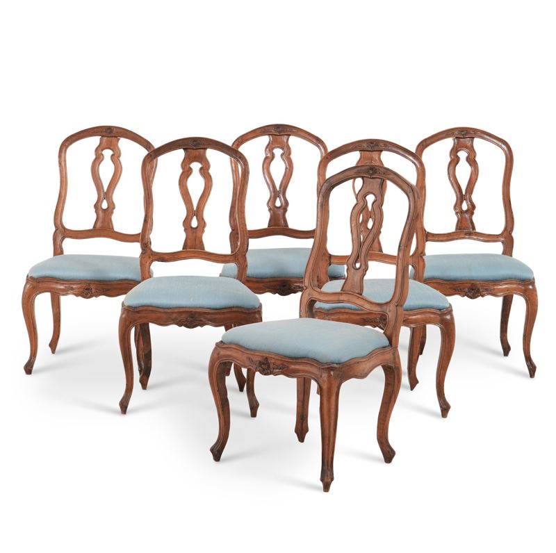 Sei sedie Luigi XV in noce. XVIII secolo  - Asta Antiquariato - Cambi Casa d'Aste