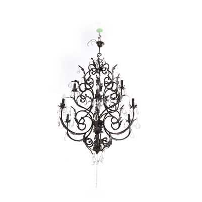 Lampadario Ad Otto Luci in Metallo e Cristalli. XIX-XX Secolo