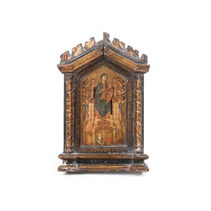 Madonna con Bambino in maestà tra angeli. XIX secolo  - Asta Antiquariato - Cambi Casa d'Aste