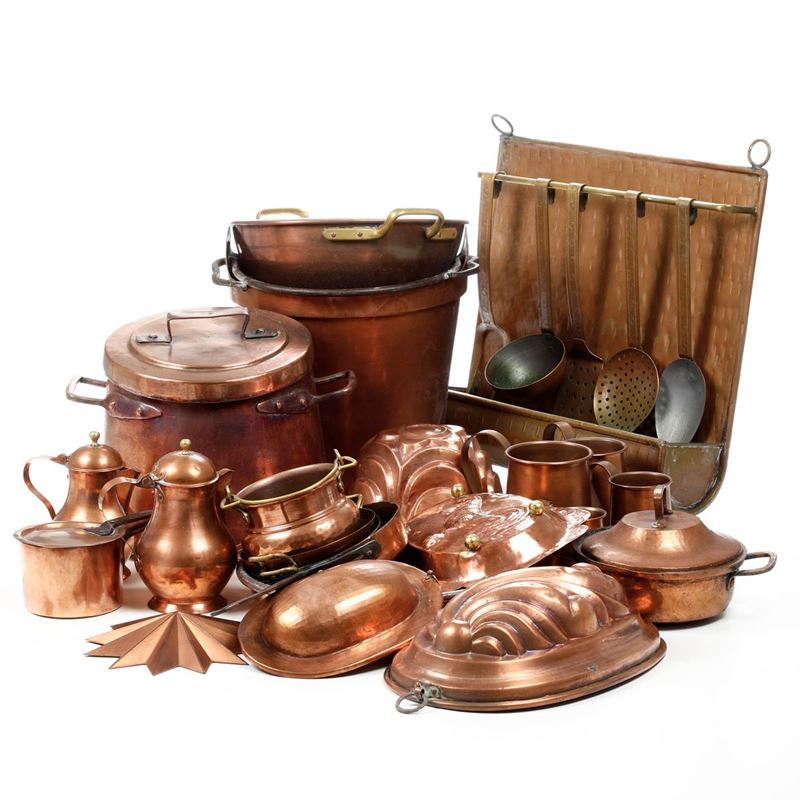 Collezione di utensili da cucina in rame. Fine XIX-XX secolo  - Asta Antiquariato - Cambi Casa d'Aste
