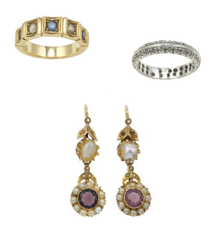 One pair of earrings with seed pearls and two rings with diamonds and sapphires  - Auction Jewels - Cambi Casa d'Aste