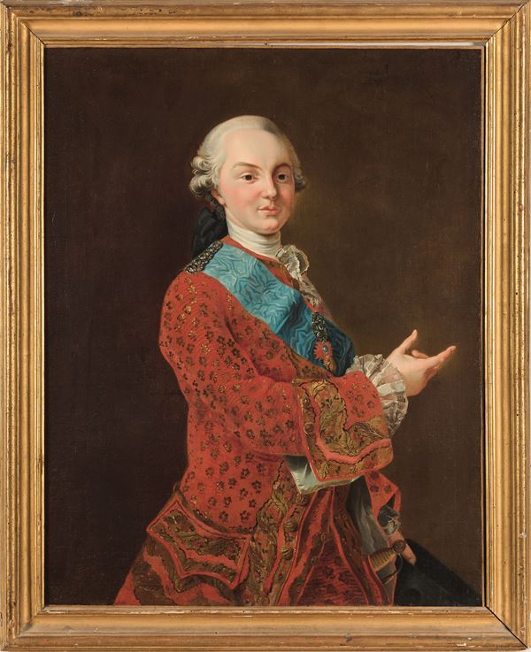 Scuola francese del XVIII secolo Ritratto di gentiluomo in giubba rossa