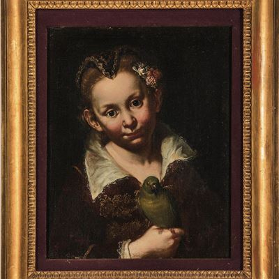 Ritratto di Fanciulla in Costume con Pappagallino