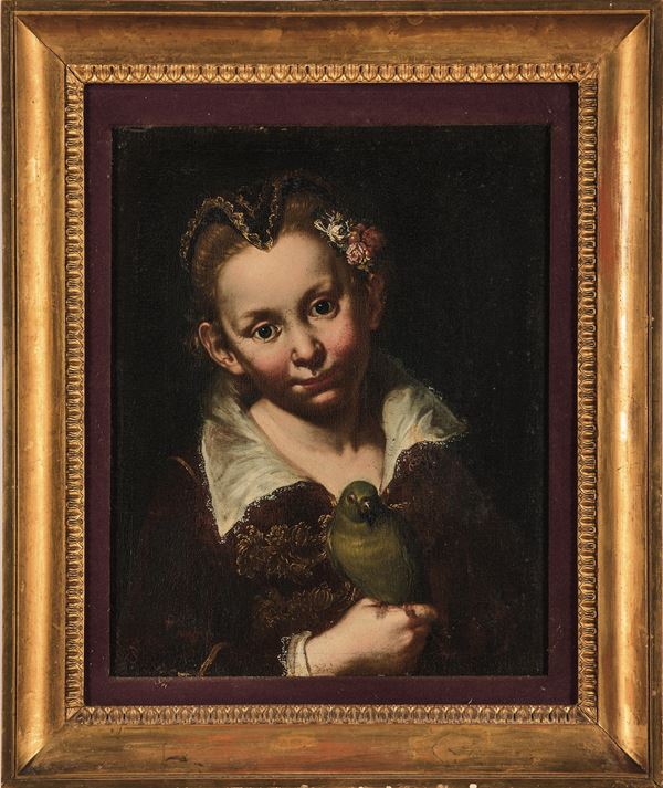Giacomo Ceruti detto il Pitocchetto - Ritratto di fanciulla in costume con pappagallino