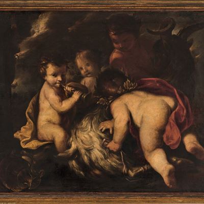 Scuola del XVII Secolo Putti con Capra