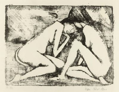 Zwei sitzende Mädchen 2 (Hockende Akte), litografia, 1921-1922
