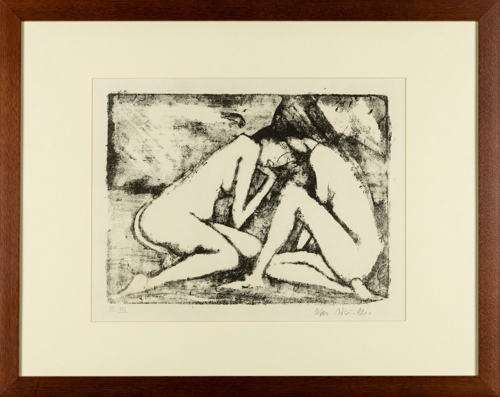 Otto Mueller - Zwei sitzende Mädchen 2 (Hockende Akte), litografia, 1921-1922