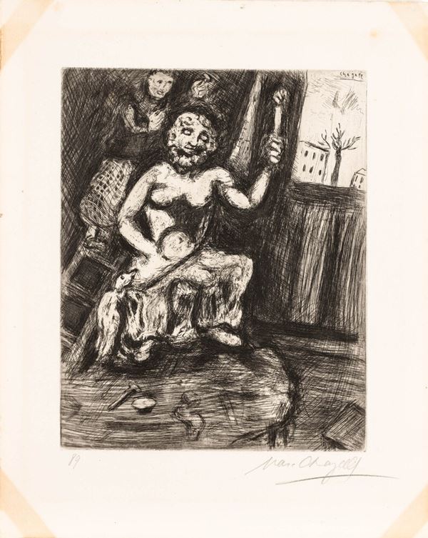 Marc Chagall - Le Statuaire et la statue de Jupiter (da Le Favole de La Fontaine)