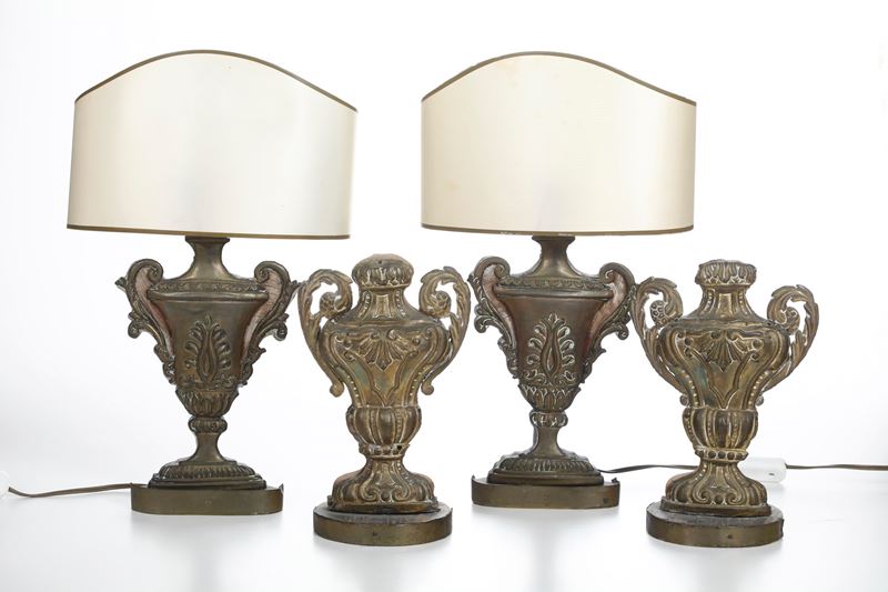 Quattro vasetti portapalme in rame e legno  - Asta Antiquariato - Cambi Casa d'Aste