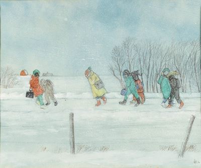 Prairie School Children Bucking Winter Wind