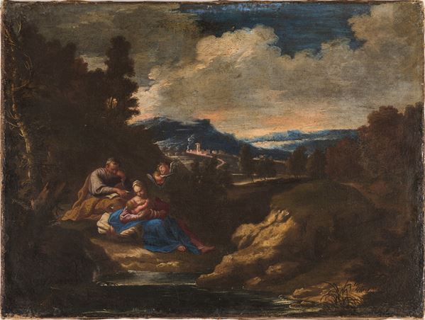 Scuola napoletana del XVIII secolo Paesaggi con episodi sacri