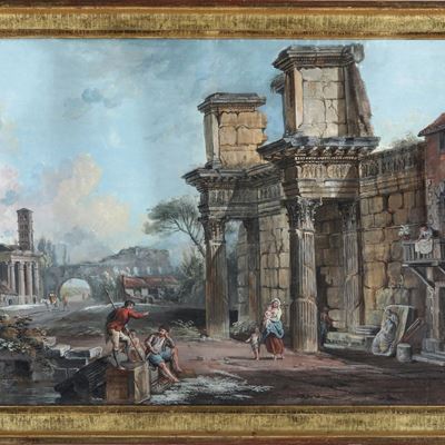 Veduta con Rovine Classiche e Figure di Popolani
