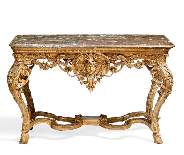 Tavolo da centro in legno intagliato e dorato, Francia XVIII secolo