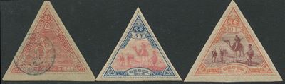 1893/94, Obock, Quadrille Lines Printed On Paper, Triangular Stamps 2fr. And 5fr. Used (yv. 45/46...