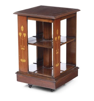 Libreria da Centro Girevole in Legno Intarsiato. Inghilterra XIX-XX Secolo
