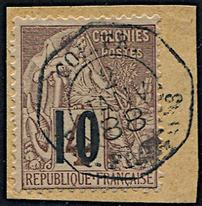 1887, Senegal, Ovpt. “10” On 4 Cents, Type II