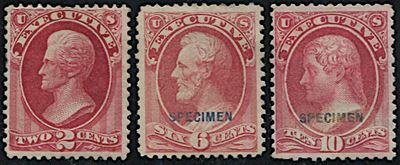 1875, Usa, Official Stamps “executive” Ovpt. “specimen” in Blue