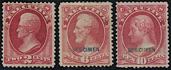 1875, USA, official stamps “Executive” ovpt. “Specimen” in blue