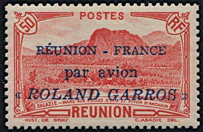 1937, Reunion, Air Post, Ovpt. “reunion-france/par Avion/ Roland Garros”