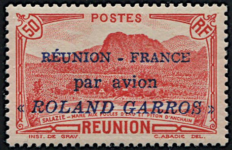 1937, Reunion, air post, ovpt. “Reunion-France/par avion/ ROLAND GARROS”  - Asta Filatelia - Cambi Casa d'Aste