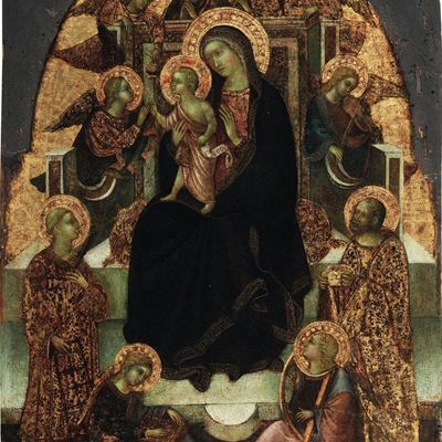 Scuola Veneta del XV Secolo Madonna in Trono con Bambino e Santi