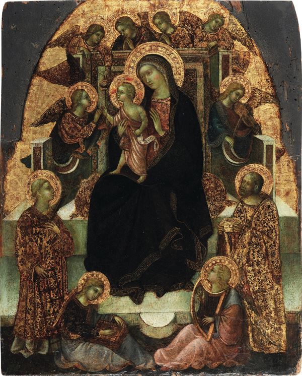 Scuola veneta del XV secolo Madonna in trono con Bambino e santi