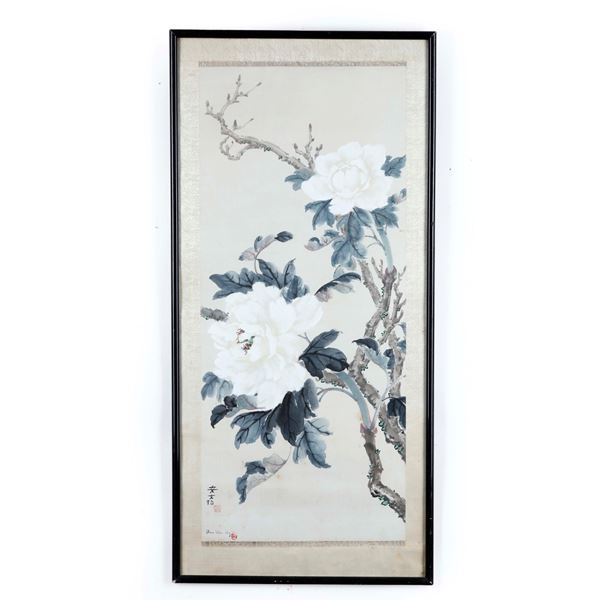Dipinto su seta raffigurante rami di peonia, Cina, Dinastia Qing, XIX secolo