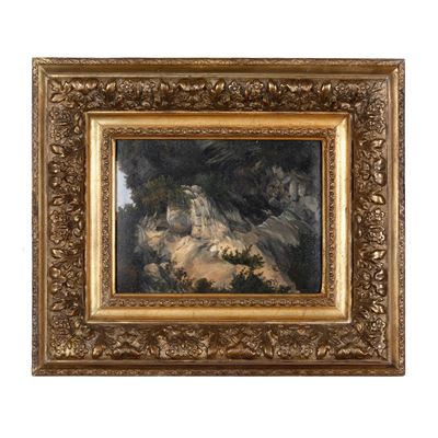 Anonimo del XX secolo, Paesaggio in olio su compensato