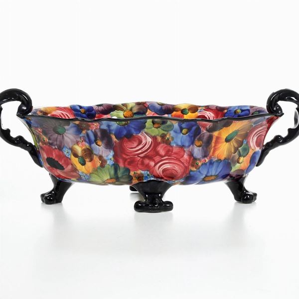 Portafrutta con decorazione floreale a lustro, XX secolo.