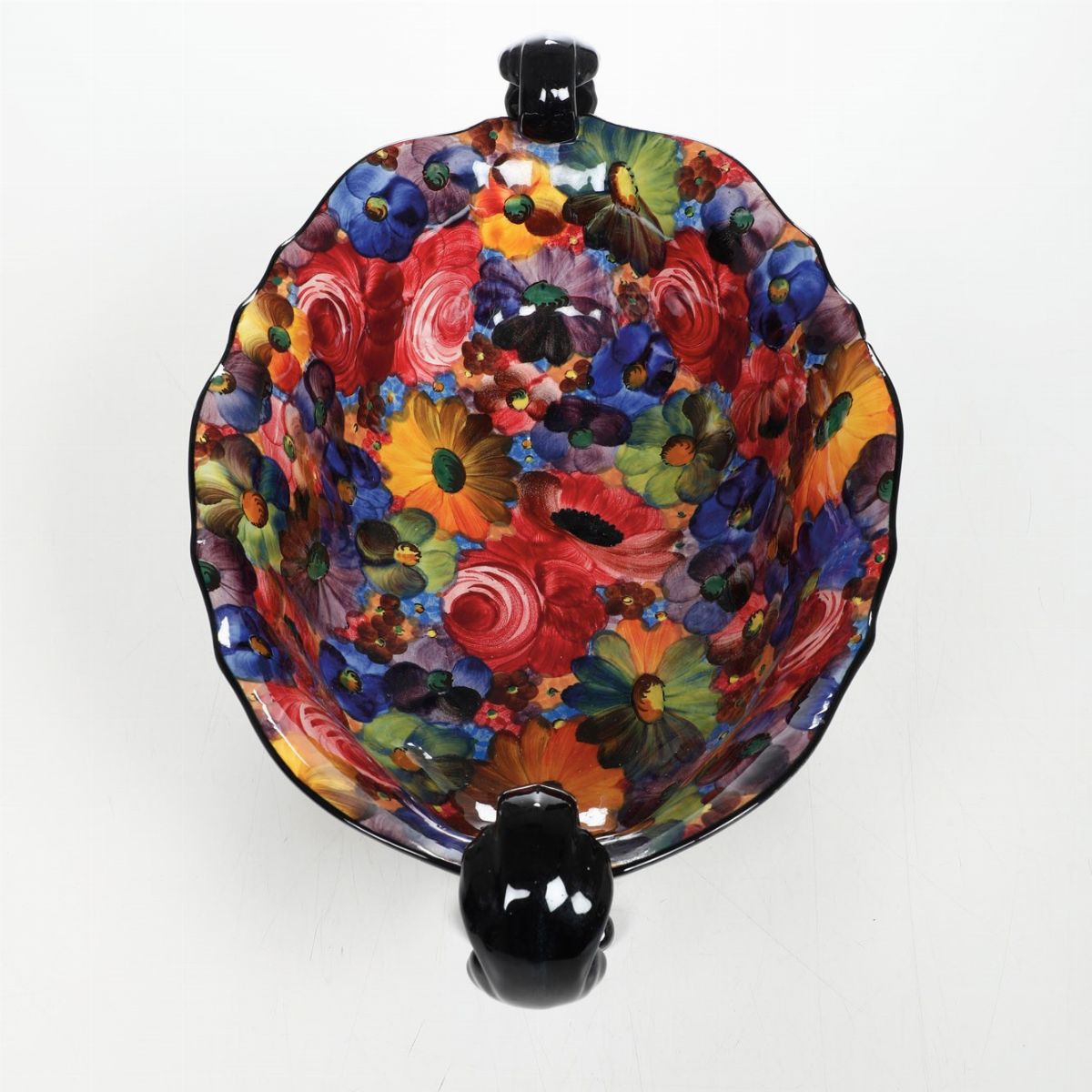 Portafrutta con Decorazione Floreale a Lustro, XX Secolo.