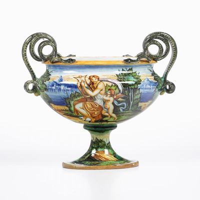 Vaso Raffigurante la Giovane Erato e un Amorino.pesaro, Manifattura Molaroni, 1908-1920.