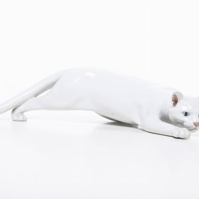 Grande Scultura di Gatto.danimarca, Manifattura Royal Copenhagen, Inizio del XX Secolo.