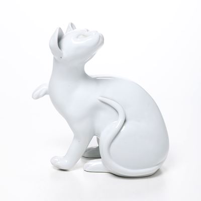 Scultura di Gatto.francia, Limoges, Manifattura Coquet, Seconda Metà del XX Secolo.