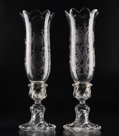 Coppia di Candelieri “bambou Tors” Francia, Manifattura Baccarat, XX Secolo